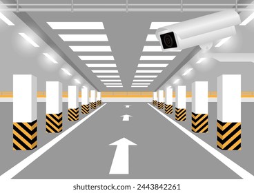 CCTV Security Camera or Surveillance Camera at Parking Lot. Vector Illustration. 