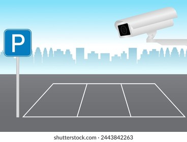 Cámara de seguridad de CCTV o cámara de vigilancia en el estacionamiento. Ilustración vectorial. 