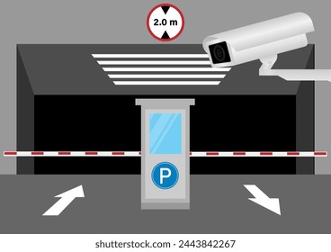 CCTV Security Camera or Surveillance Camera at Parking Lot. Vector Illustration. 