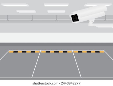 CCTV Security Camera or Surveillance Camera at Parking Lot. Vector Illustration. 