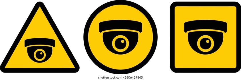 CCTV Security Camera Warning Signs with Triangle Circle and Square Safety Symbols