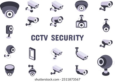 CCTV Seguridad Ilustración vectorial plana Icon Set de pegatinas Materiales de diseño