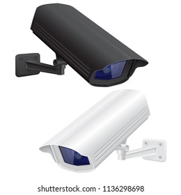 CCTV security surveillance camera. Black and white. Vector illustration isolated on white background
