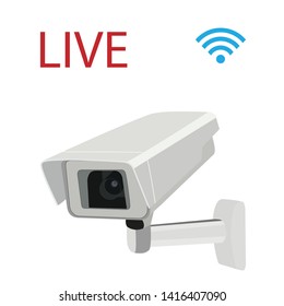 CCTV security surveillance camera, LIVE and Wi-Fi symbol