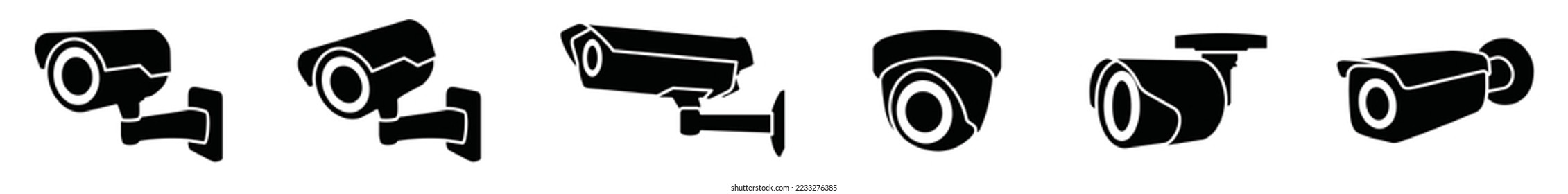CCTV-Überwachungskameras Vektorsymbol-Set. Sicherheitskamera oder Sicherheitskamera-Flachzeichen für Apps oder Websites, Symbolgrafik.