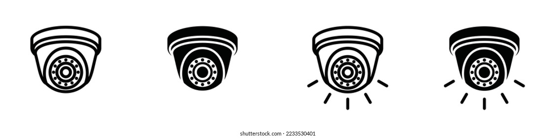 Juego de iconos vectoriales de cámaras de vigilancia de seguridad CCTV. Cámara de seguridad o señal plana de cámara de seguridad para aplicaciones o sitios web, ilustración de símbolo.