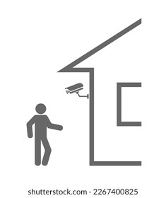 cctv security video camera on house with person icon