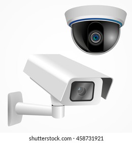 CCTV set, vector illustration, videocam, isolated on white