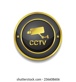 CCTV Sign Gold Vector Icon Button