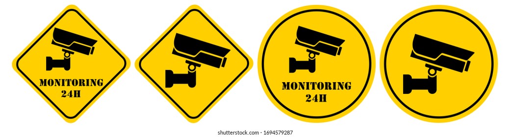 signo cctv, adhesivos de cámara de seguridad aislados en fondo blanco. Vector EPS 10