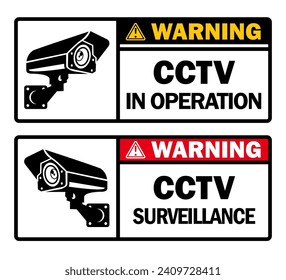 cctv sign security camera video surveillance for street home and building concept yellow warning caution sticker label object 