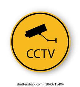 CCTV sign. Surveillance warning icon. Yellow vector camera icon. Safety symbol. Stock image.