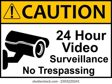 CCTV sign. Video camera sign. Area under 24 hour video surveillance. Surveillance camera, monitoring, home security protection system. Employee, visitor and property safety. Prevent crime.