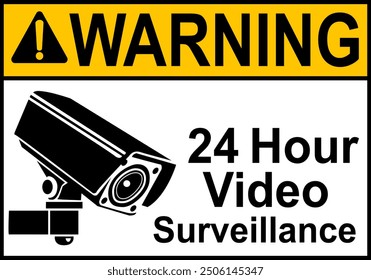 CCTV sign. Video camera sign. Area under 24 hour video surveillance. Surveillance camera, monitoring, home security protection system. Employee, visitor and property safety. Prevent crime.