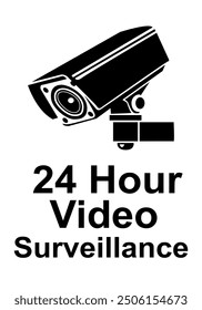 CCTV sign. Video camera sign. Area under 24 hour video surveillance. Surveillance camera, monitoring, home security protection system. Employee, visitor and property safety. Prevent crime.