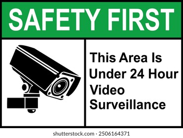 CCTV sign. Video camera sign. Area under 24 hour video surveillance. Surveillance camera, monitoring, home security protection system. Employee, visitor and property safety. Prevent crime.