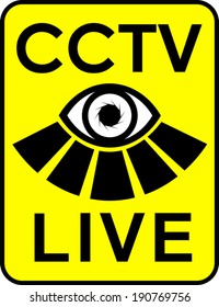 CCTV sign in yellow and black with eye motif