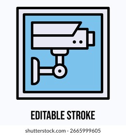 Ícone De Vetor De Placa De Sinalização Cctv, Ícone De Estilo De Cor Linear De Vetor Isolado, Traçado Editável.