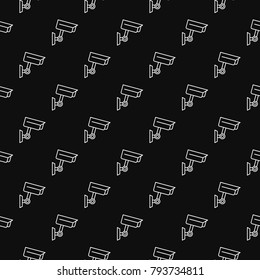 CCTV and surveillance camera dark seamless pattern or background in thin line style