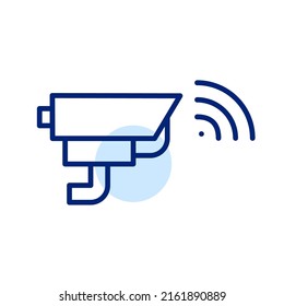 CCTV Überwachungskamera mit drahtlosem Anschluss. Pixel perfektes, bearbeitbares Strichzeilensymbol