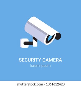 CCTV surveillance system security camera monitoring equipment on wall professional guard concept blue background flat copy space