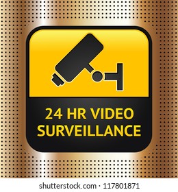 CCTV symbol on a golden metallic background