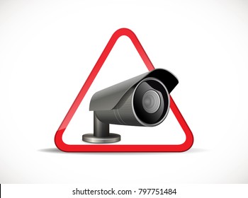 CCTV symbol - security camera with warning sign