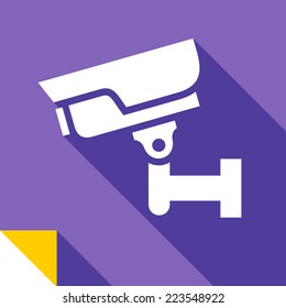CCTV symbol, white camera surveillance with shadow