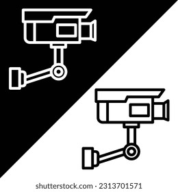Icono del vector CCTV, estilo de esquema, aislado en fondo blanco.