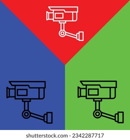CCTV Vector icon, Outline style, isolated on Red, Blue and Green Background.