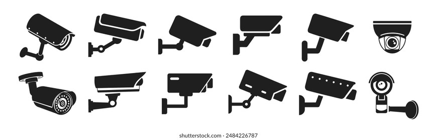 Conjunto de iconos de Vector CCTV. Icono de cámara CCTV de videovigilancia. Cámara de seguridad