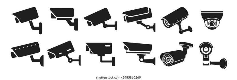 Conjunto de iconos de Vector CCTV. Icono de cámara CCTV de videovigilancia. Cámara de seguridad