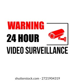 CCTV, señal del símbolo de la vigilancia video de la advertencia 24 horas, blanco y negro del Vector
