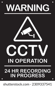 CCTV warning signage illustration vector in the black background