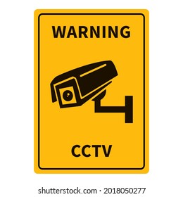 CCTV Warning Yellow Rectangle Sign. Video Surveillance Notification.