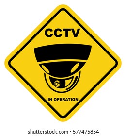 CCTV warning yellow sign. Video surveillance sticker isolated on a white background. Vector icon security camera.