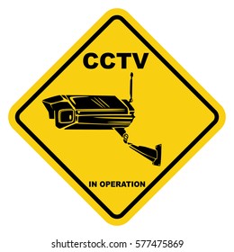 CCTV warning yellow sign. Video surveillance sticker isolated on a white background. Vector icon security camera.