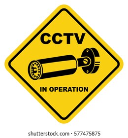 CCTV warning yellow sign. Video surveillance sticker isolated on a white background. Vector icon security camera.