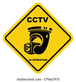 CCTV warning yellow sign. Video surveillance sticker isolated on a white background. Vector icon security camera.