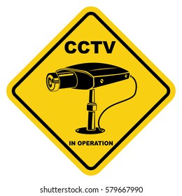 CCTV warning yellow sign. Video surveillance sticker isolated on a white background. Vector icon security camera.