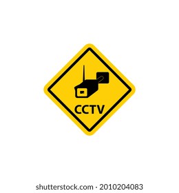 Cctv yellow rhomb-shaped sign. Vector illustration of warning sign about video surveillance isolated on white background. Design for warning signs.