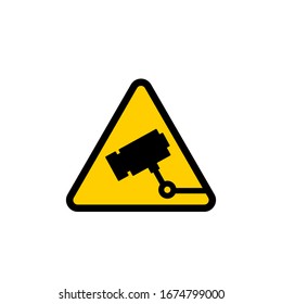 CCTV Yellow Warning Vector Sign Isolated White Background