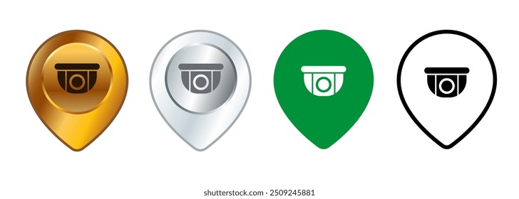 CCTV zone safe place secure area camera control monitor security location map sign symbol set collection design icons