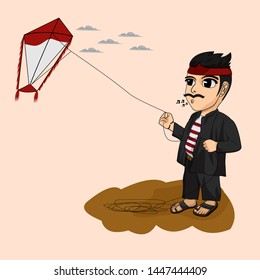 ccute Father is playing traditional Indonesian games, Vector cartoon illustration, cute and funny character