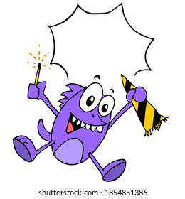 ccute monsters celebrating new year party. vector illustration of cartoon doodle sticker draw