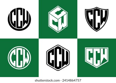 CCW initial letter geometric shape icon logo design vector. monogram, lettermark, circle, polygon, shield, symbol, emblem, elegant, abstract, wordmark, sign, art, typography, icon, geometric, shape