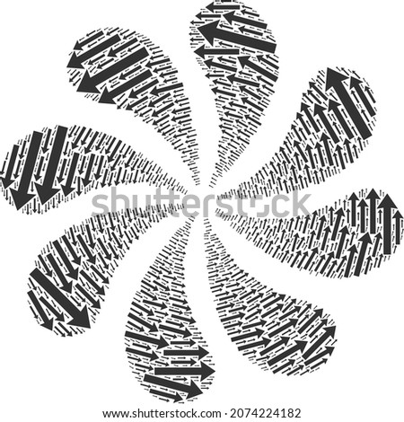 CCW rotation arrow icon explosion cluster petals salute shape. Turbine centrifugal explosion organized from random CCW rotation arrow items.