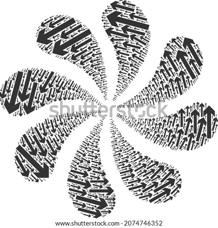 CCW rotation arrow icon swirl abstract turbine fireworks shape. Turbine cyclone combined from random CCW rotation arrow symbols.