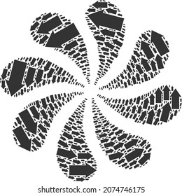 CCW rotation arrow icon twirl bang petals fireworks shape. Flower twirl organized from scattered CCW rotation arrow icons.