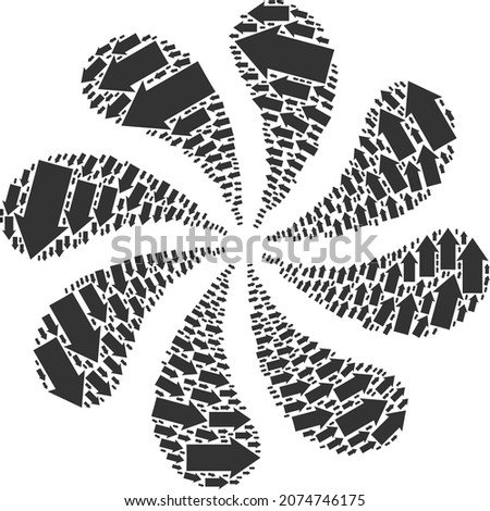 CCW rotation arrow icon twirl bang petals fireworks shape. Flower twirl organized from scattered CCW rotation arrow icons.